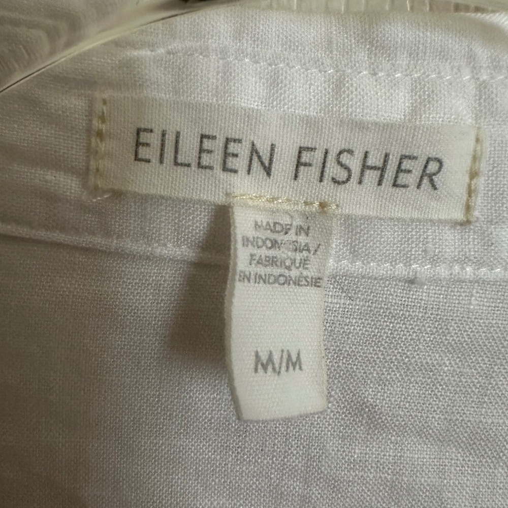 Eileen Fisher 100% Organic Linen White Button Down Shirt Short Sleeve M - Picture 2 of 5